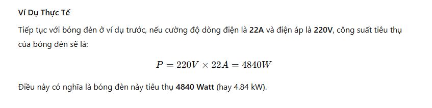 Ví dụ về Volt và Công Suất